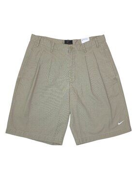 Vintage Nike Mens Loose Fit Pleated Khaki Shorts Size 34 Cotton Durable Casual